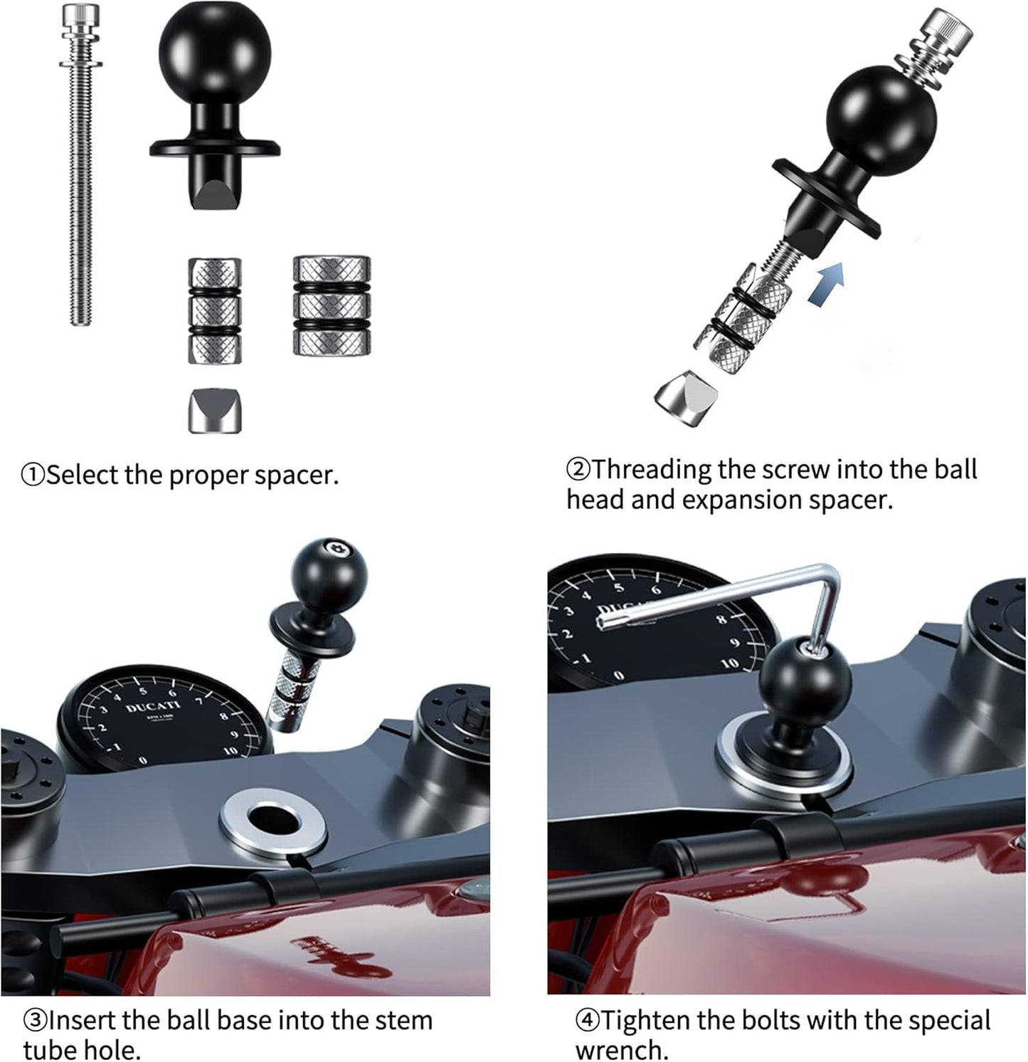 iMESTOU Waterproof Phone Holder for Motorcycle Fork Stems Anti-Theft Double Arm Socket B Aluminum Ball Base 720° Rotation for 3.5"-6.1" Smartphone (S)