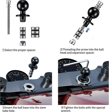 iMESTOU Waterproof Phone Holder for Motorcycle Fork Stems Anti-Theft Double Arm Socket B Aluminum Ball Base 720° Rotation for 3.5"-6.1" Smartphone (S)