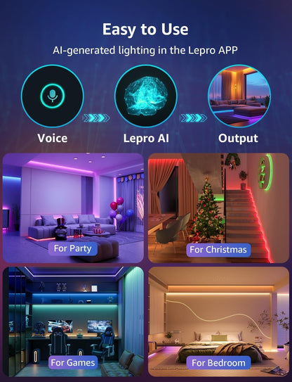 Lepro SE1 AI Led Strip Lights, Work with Alexa & Google WiFi Led Lights Strip for Bedroom, LLM RGB LED Lights, Segmented DIY, 16.4ft Music Sync Bluetooth LED Lights for Room, Kitchen