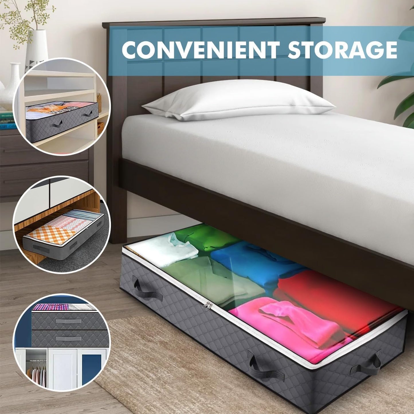 90L Underbed Storage Containers, 4 Pack Reinforced Handle Closet Organizers and Storage Bins, Foldable Underbed Bags for Blankets, Towels, Comforter, Sweaters, Pillows, Linen Sheets