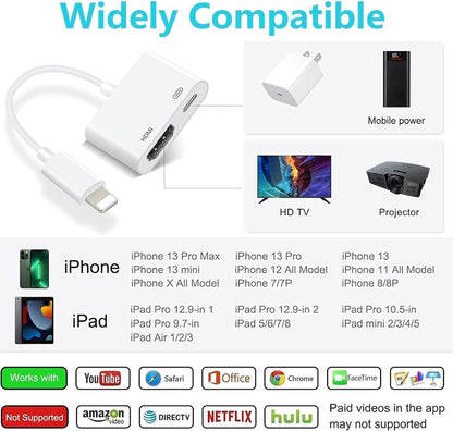 Aplimln [MFi Certified] HDMI Adapter for iPhone iPad, 1080P HDMI Cable Adapter Sync Screen Video & Audio Digital AV Converter with Charging Port on HDTV/Projector/Monitor (No Power Need)