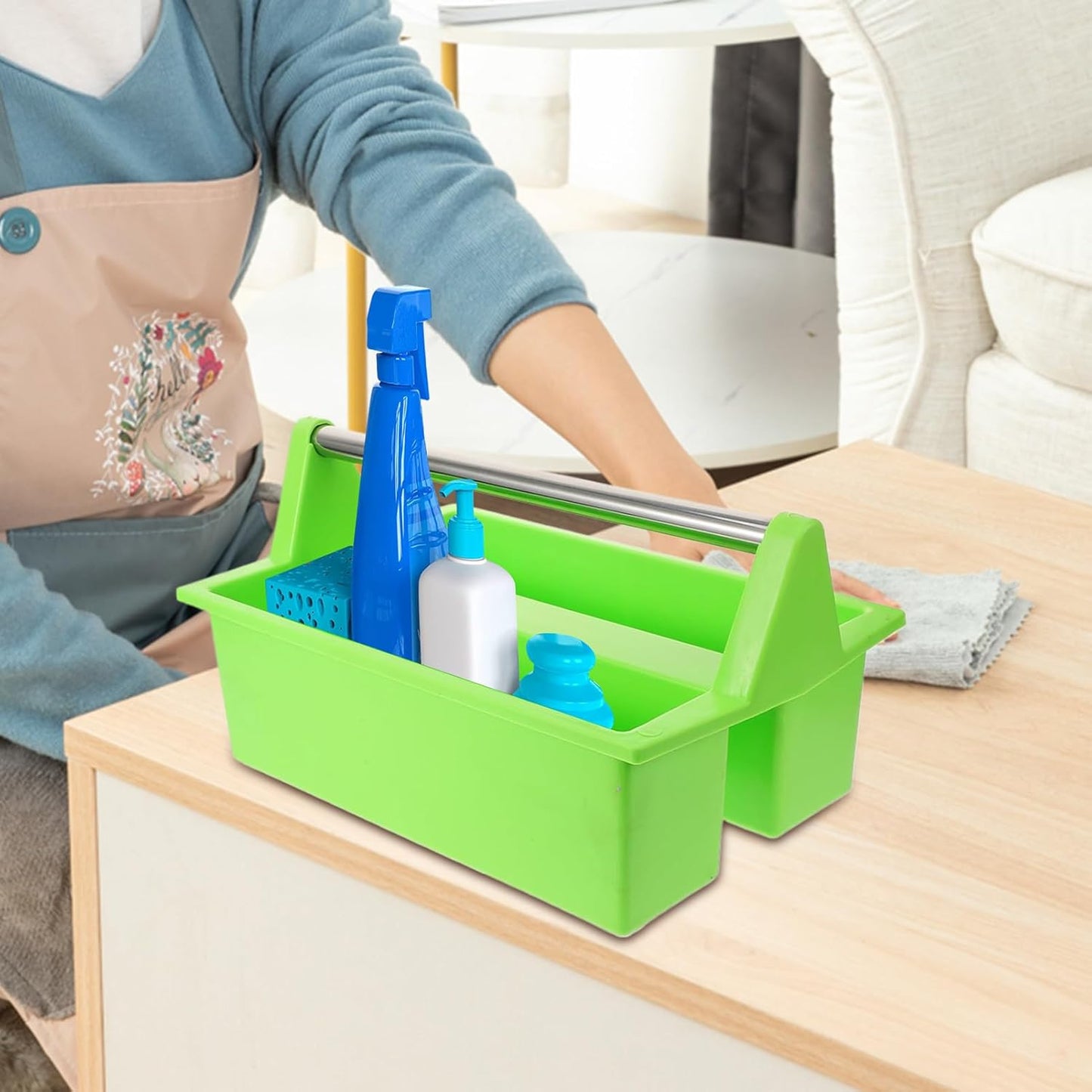 Cleaning Bucket, Multipurpose Cleaning Storage Basket with Handle, Large Capacity Lightweight Organizer Bin, Portable Utility Tool Box for Dorm Room, Home Use, Car Care, Bathroom Supplies