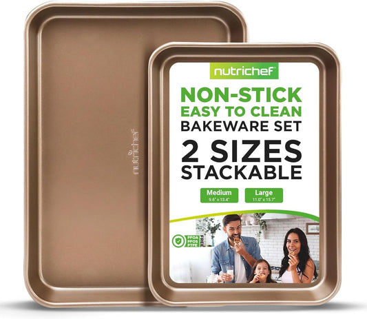 NutriChef Cookie Sheets - 2pc Nonstick Baking Pan Set, Medium and Large Bakeware Set for Versatile Use, Great for Cookies, Roasting and More