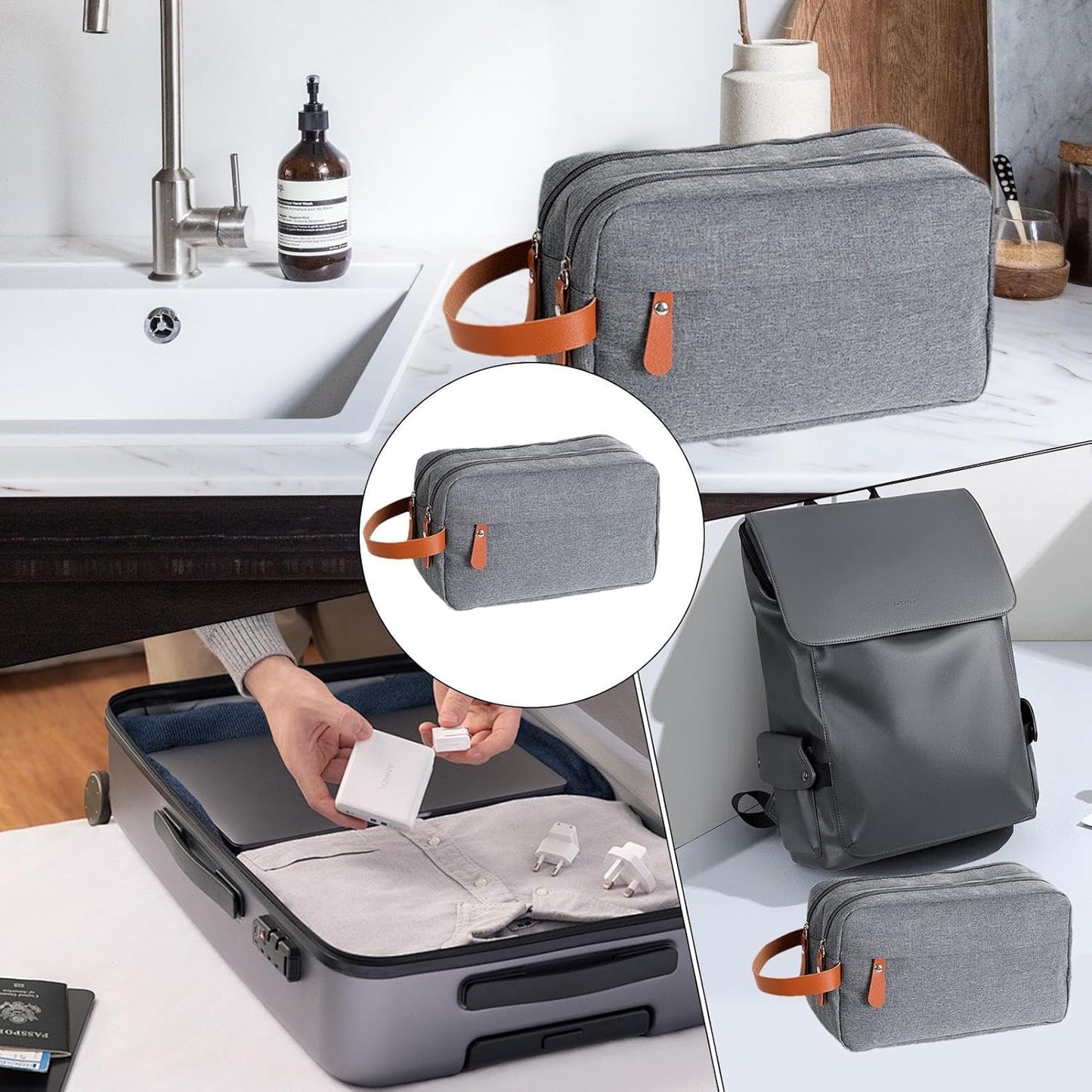 Travel Toiletry Bag, Convenient Double Layer Organizer Case, 9.84 x 3.94 x 5.91 Inches Compact Portable Sturdy Grooming Kit Bag with Handle for Men, Travel and Business Trips, Gray, Please refer to