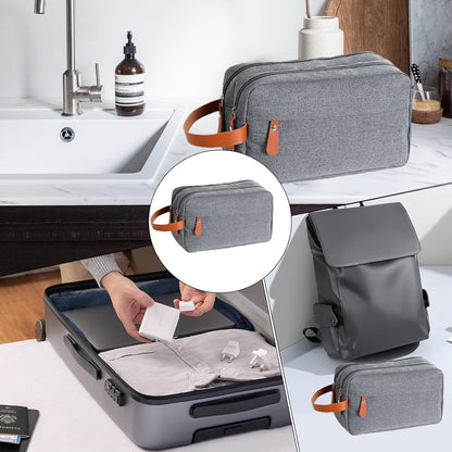 Travel Toiletry Bag, Convenient Double Layer Organizer Case, 9.84 x 3.94 x 5.91 Inches Compact Portable Sturdy Grooming Kit Bag with Handle for Men, Travel and Business Trips, Gray, Please refer to