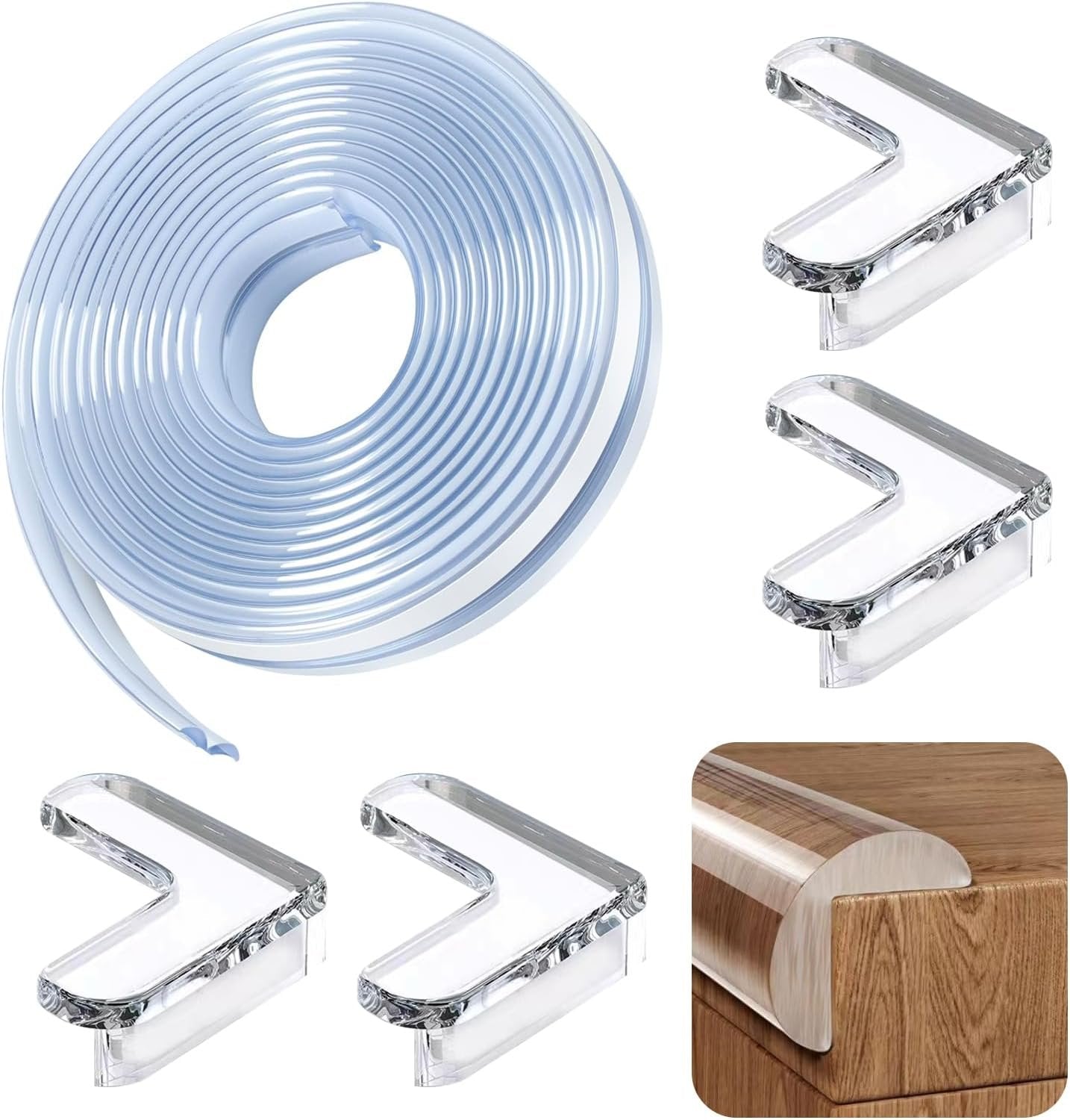 Jotia 5Pcs 2m Clear Corner Protectors Adhesive Tapes with L Shape Table Corner Protectors, Safety Edge Protection Clear Edge Protector Strip Desk Edge Cushion Tables Corner Guards Baby Proofing