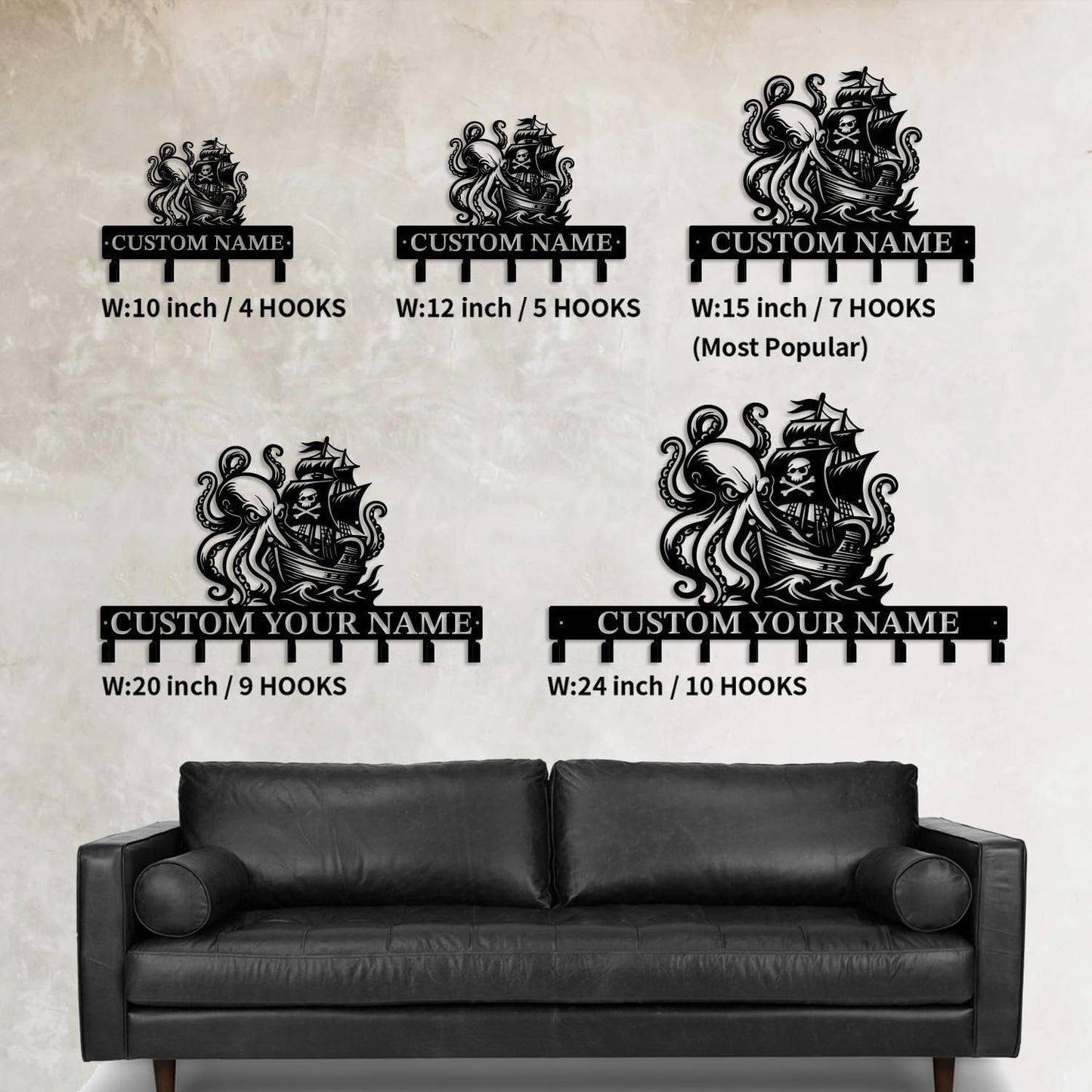 Casebrick Custom Pirate Metal Wall Hooks,Key Holder- Personalized Iron Wall Decor for Keys, Coats & Home Organization (Black, Decorative Wall Hooks for Entryway, Bedroom, Office) (Style A)