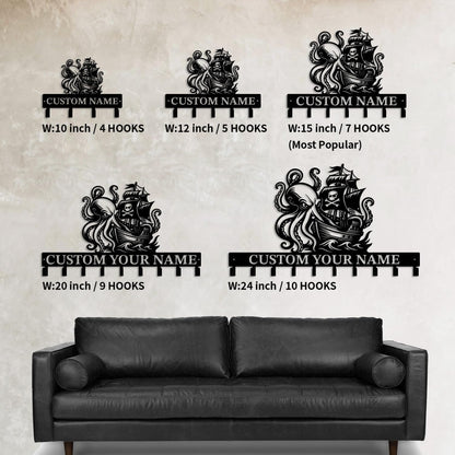 Casebrick Custom Pirate Metal Wall Hooks,Key Holder- Personalized Iron Wall Decor for Keys, Coats & Home Organization (Black, Decorative Wall Hooks for Entryway, Bedroom, Office) (Style A)