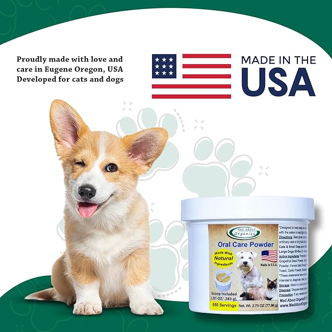 Dog or Cat Oral Care Powder – Tartar and Plaque Remover, Pet Dental Cleaning Powder for Oral Hygiene and Fresh Breath, Teeth Cleaner – 550 Servings, Medium Size - 77.96g