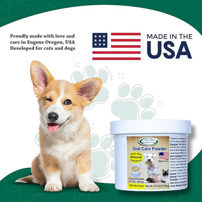Dog or Cat Oral Care Powder – Tartar and Plaque Remover, Pet Dental Cleaning Powder for Oral Hygiene and Fresh Breath, Teeth Cleaner – 550 Servings, Medium Size - 77.96g