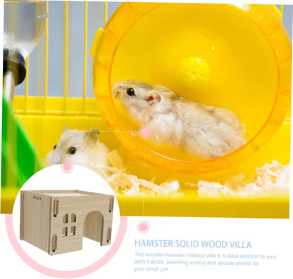 YARNOW Small Animal Hideout Villa Wooden Home for Hamster Guinea Pig Chinchilla Rat Mouse Gerbil Bunny Stylish and Secure Hideaway Feeding Watering Station