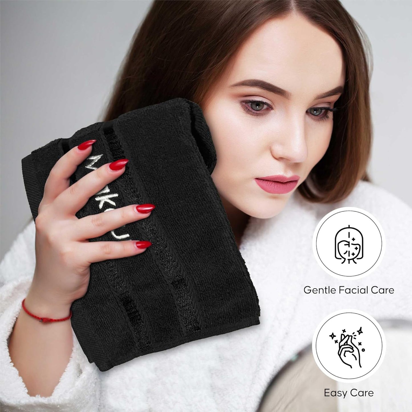 YRALY Makeup Towels - Pack of 6 - Soft Cotton Wash Cloths for Face & Makeup Removal, Airbnb Essentials for Hosts, Luxury Washcloths (13x13 Inches. Black)