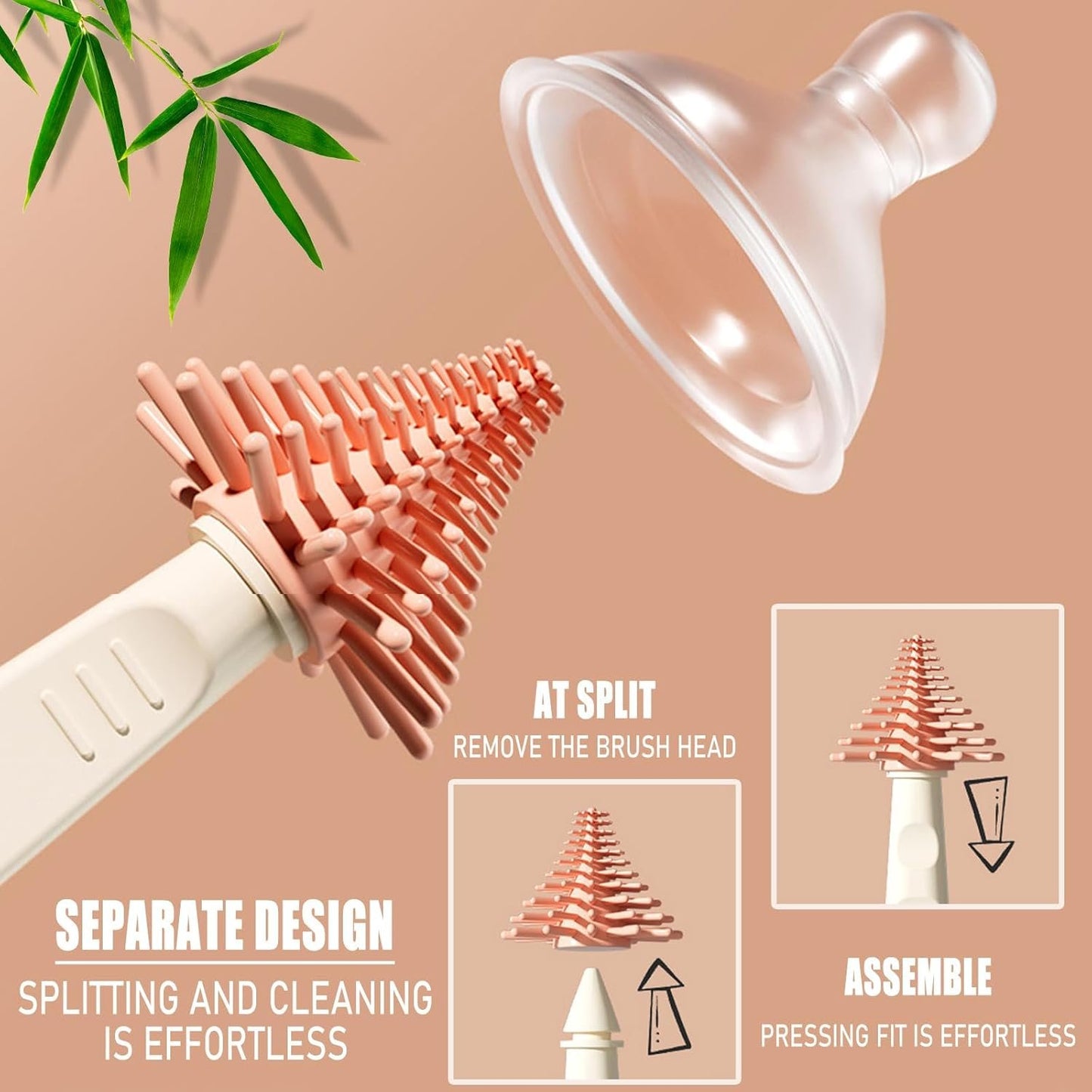 KBAKOS Baby Bottle Brush Set, 6-in-1 Travel Kit with Silicone Bottle Brush, Pacifier Brush, Straw Brush, Soap Dispenser, Drying Rack, Storage Box (Pink)