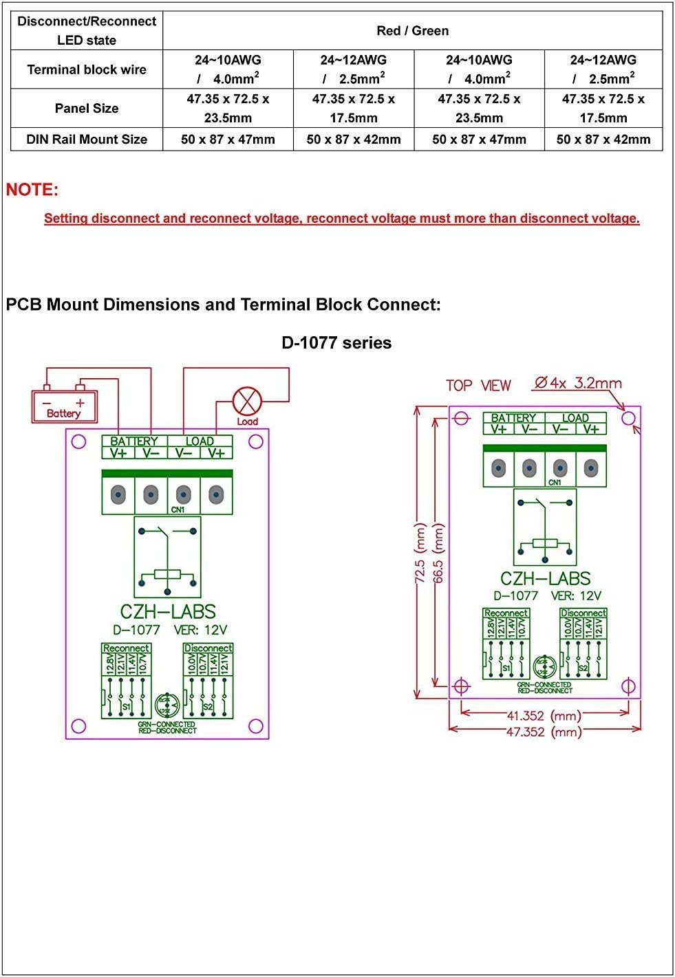 Electronics-Salon Low Voltage Disconnect Module LVD, 12V 10A, Protect/Prolong Battery Life.