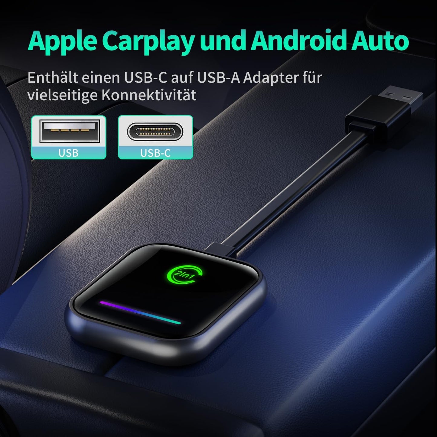 VANBAR Android Car Wireless and Carplay Adapter 2 IN 1, Apple Car Play Wireless Adapter Dongle for iOS, USB-A and USB-C Plug and Play, Suitable for Car with AA and Carplay