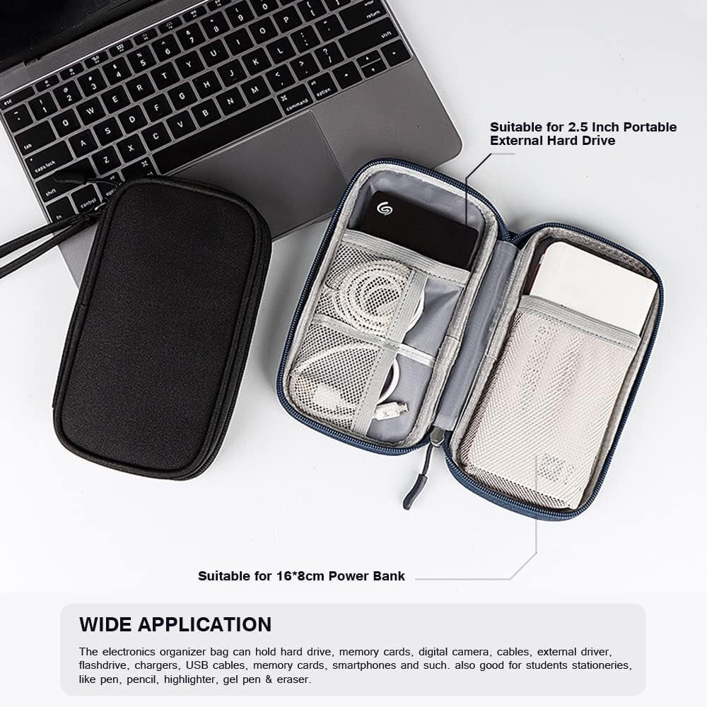 Electronics Organizer Bag Pouch Cable Charger Organizer Travel Shockproof Cord Carrying Case for Earphone Powerbank USB Hard Drive SD Card (Black)