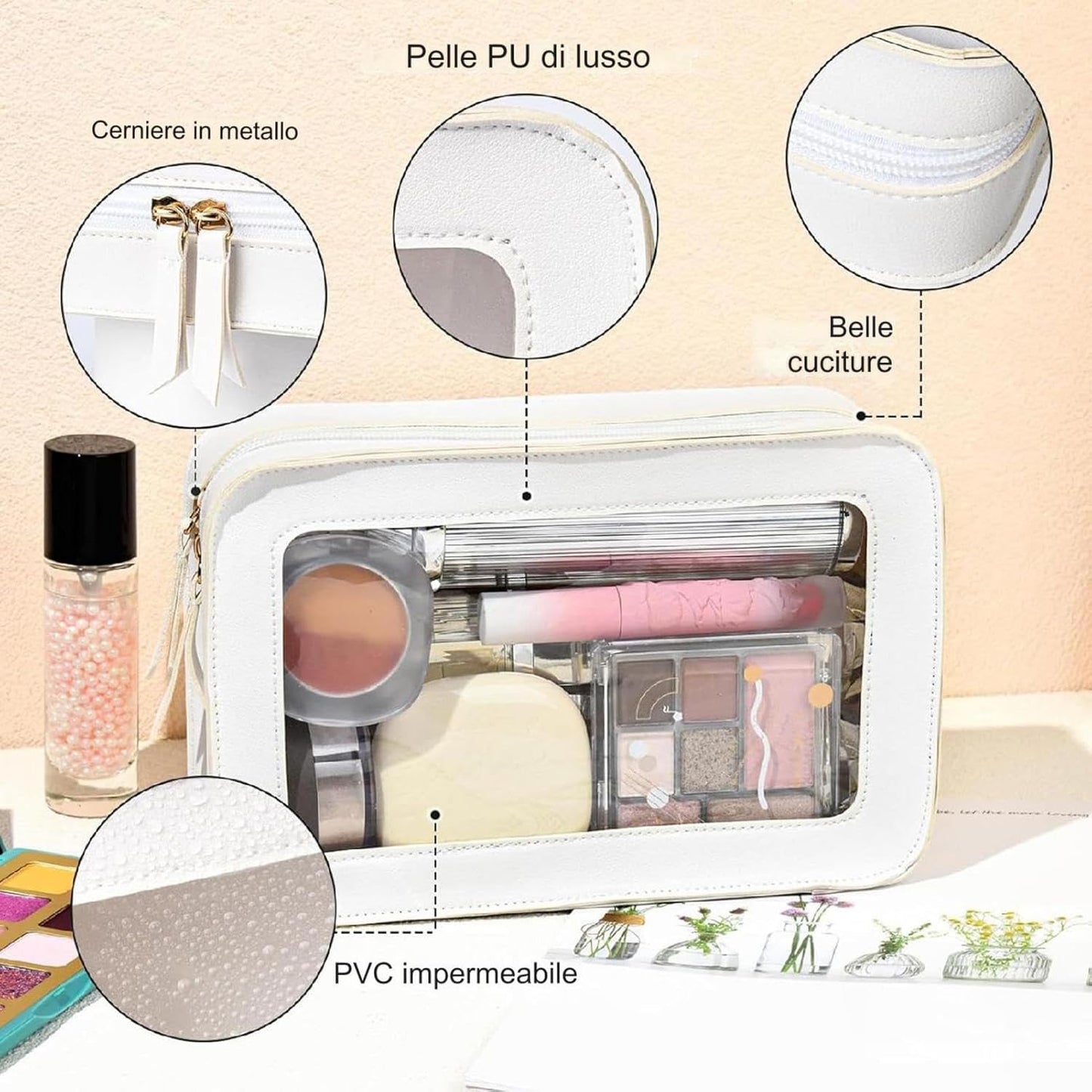 Clear Makeup Bag, Portable Makeup Organizer, Cosmetic Storage Pouch, Waterproof Travel Bag, Toiletry Bag Organizer, Travel Makeup Bag, Zipper Pouch Organizer, Makeup Bag For Travel, white, Please