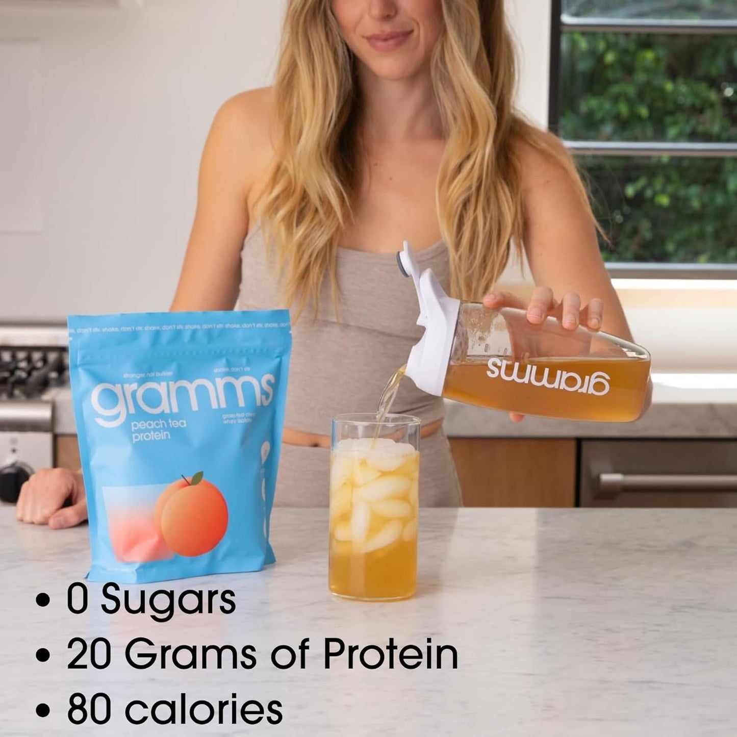 GRAMMS Clear Protein Powder, 18 Servings – 20g Grass-Fed Whey Isolate, Third-Party Lab Tested, Zero Sugar, Zero Lactose, Non-Bloating, Non-GMO, Protein for Women – Light & Refreshing Peach Tea Flavor