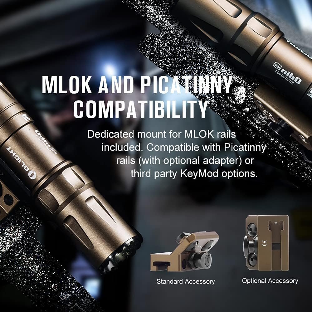 OLIGHT Odin Mini 1250 Lumens Compact Rechargeable Tactical Flashlight, MLOK Mount Flashlight with Removable Slide Rail Mount and Remote Switch, 240 Meters Beam Distance(Desert Tan)