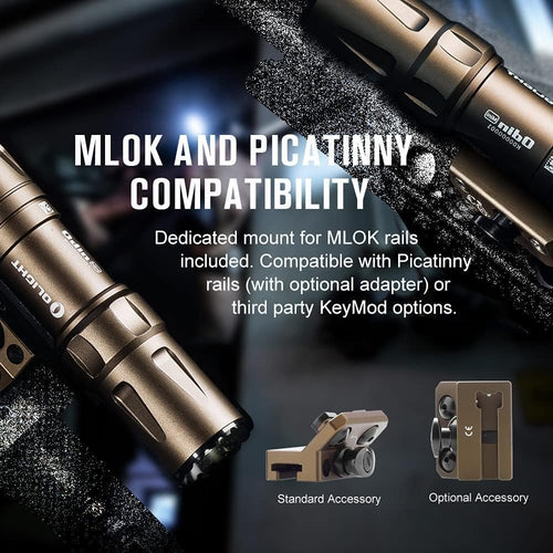 OLIGHT Odin Mini 1250 Lumens Compact Rechargeable Tactical Flashlight, MLOK Mount Flashlight with Removable Slide Rail Mount and Remote Switch, 240 Meters Beam Distance(Desert Tan)