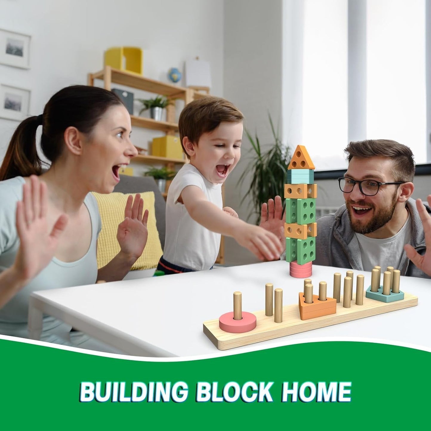 OSLINE Montessori Educational Toys for 1 2 3 Year Old,Toddler Wooden Toys Shape Sorter Stacking Toys,1-5 Year Old Boy Girl Gifts,Wooden Blocks Puzzle Learning Toys,Easter Birthday Gifts