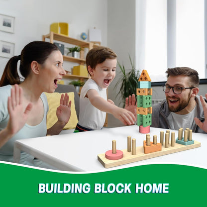 OSLINE Montessori Educational Toys for 1 2 3 Year Old,Toddler Wooden Toys Shape Sorter Stacking Toys,1-5 Year Old Boy Girl Gifts,Wooden Blocks Puzzle Learning Toys,Easter Birthday Gifts