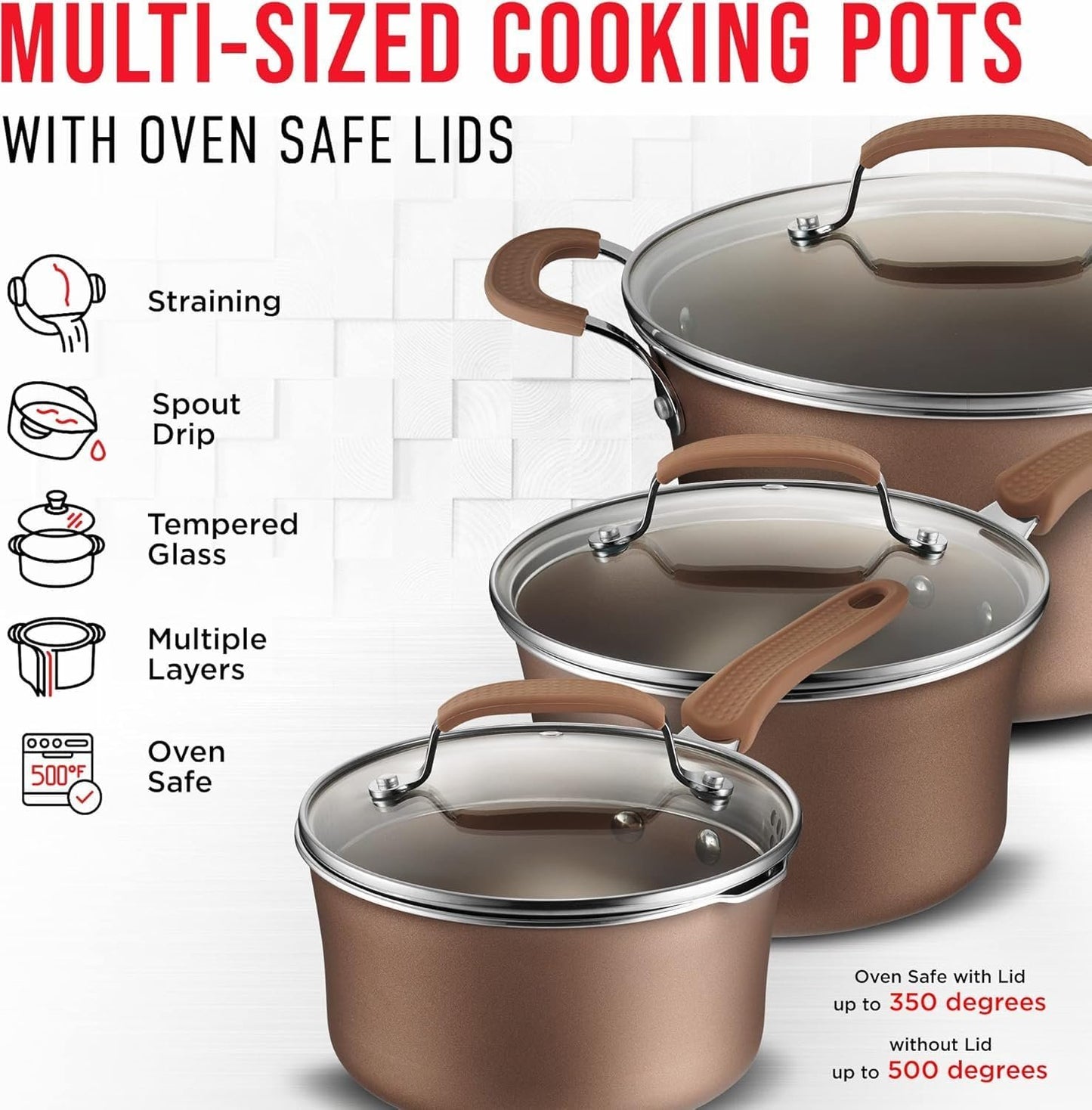 Pots and Pans Set Non Stick Ceramic, 23-Piece Cookware & Bakeware Sets with Plaid Pattern, Stackable Design, Dishwasher Safe, Stain-Resistant, Oven & All-Stove Safe, Tempered Glass Lid, Golden