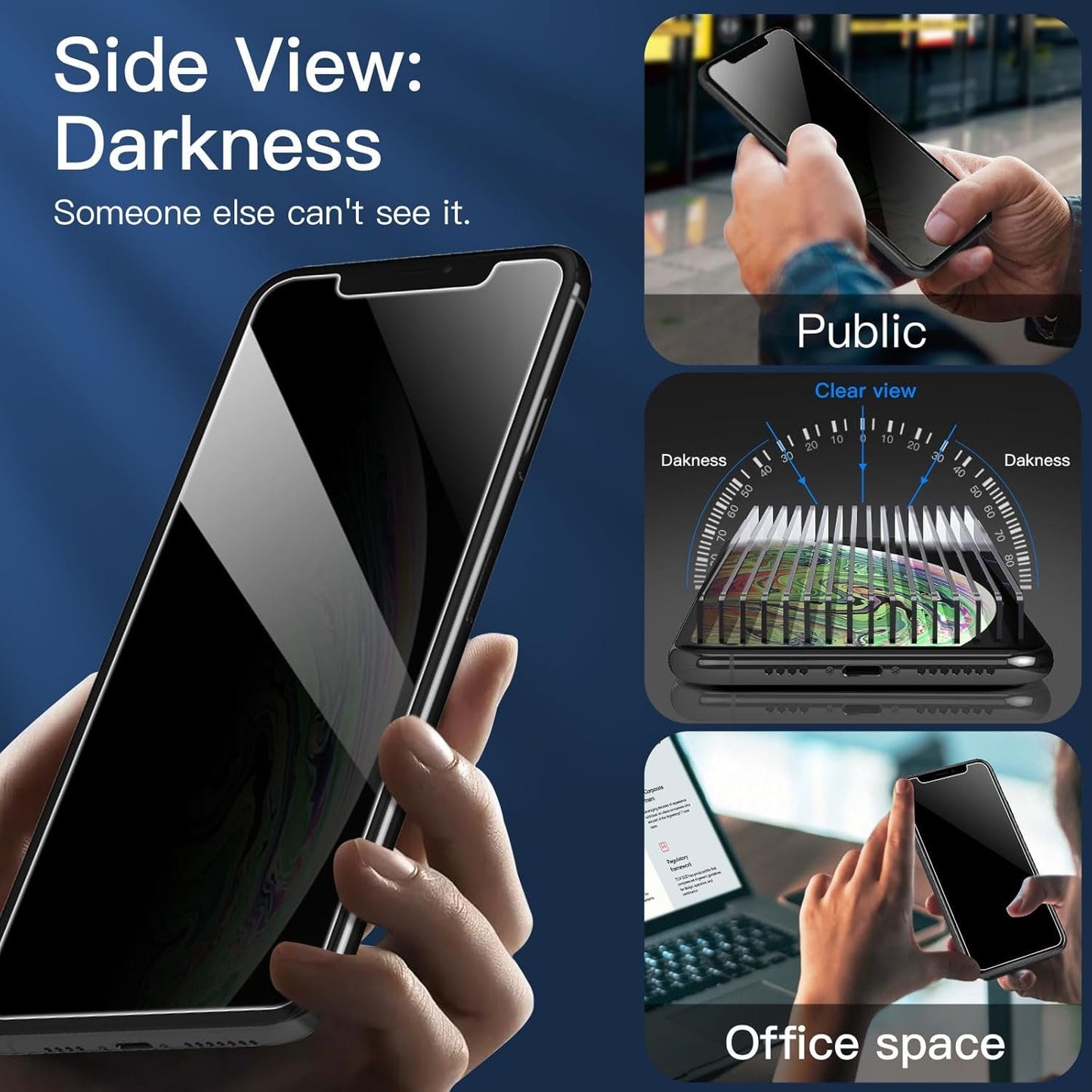 NEW'C 3 Pack Privacy Screen Protector for iPhone 11 Pro Max, iPhone XS Max (6.5"), Balanced 35-Degree Privacy Angle with Eye Protection, Ultra Durable 9H Hardness, Bubble-Free