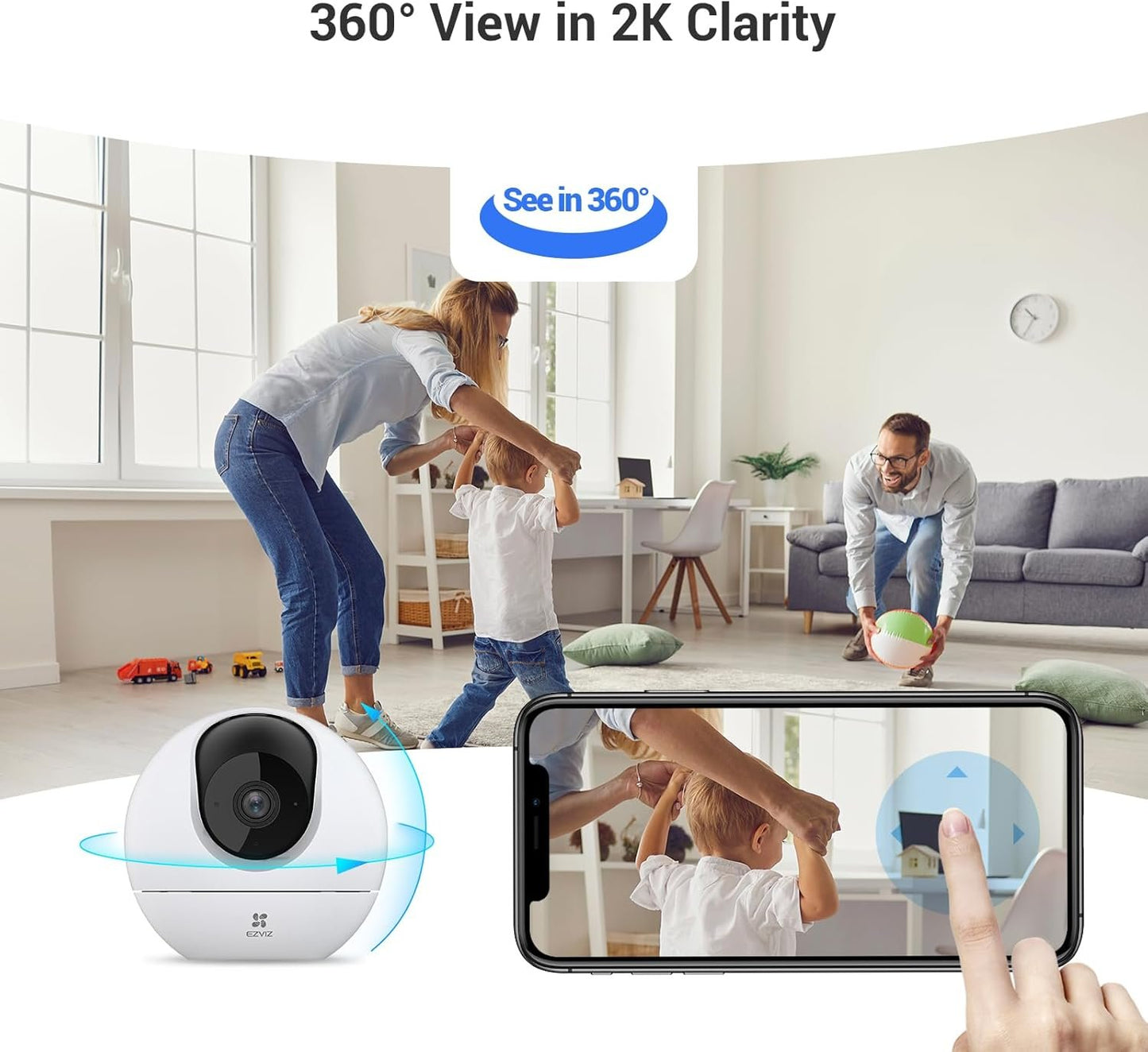 EZVIZ Indoor Security Camera, Pan/Tilt Wi-Fi Camera, 2K 3MP Home Camera, Pet/Baby Monitor, Color Night Vision, Smart Tracking, Human Detection, 2-Way Talk, Privacy Shutter, 512G SD/iCloud, Alexa, C6c