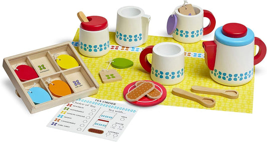 Melissa & Doug Steep & Serve Wooden Toy Tea Set, Wooden Toys, Kids Tea Set, Pretend Play, Play Food, Tea Party Set Kids Age 3+, Gift for Boys or Girls, Tea Set for 3 Year Old Girls