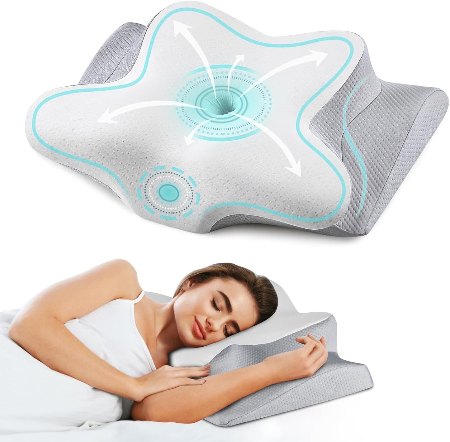 Cervical Neck Pillow Pain Relief - Cooling Side Pillow for Sleep, Ergonomic Memory Foam Pillows for Neck Support, Orthopedic Pillow