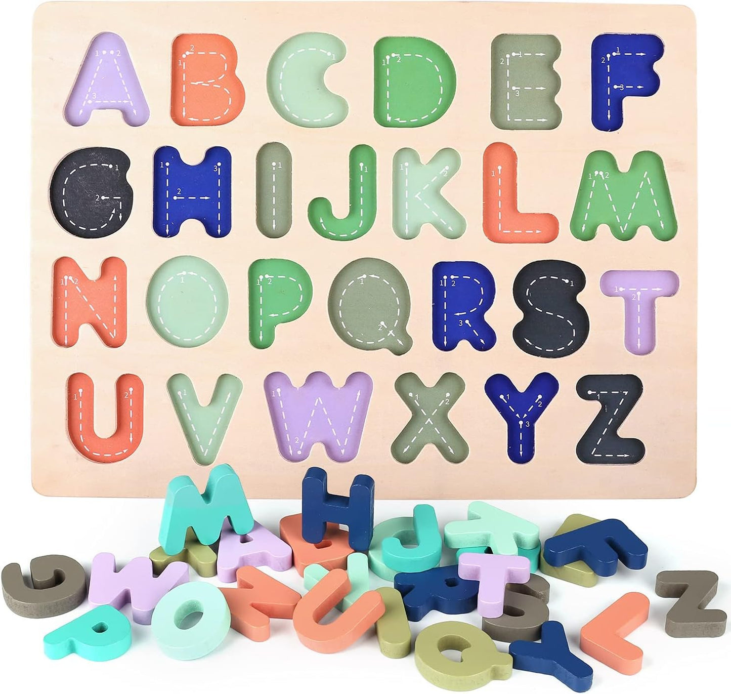 Wooden Puzzles for Kids 3-5, Wood Alphabet ABC Number and Shape Puzzles Toddlers Preschool Early Learning Puzzle Board Toys for Boys Girls Ages 3 4 5 6 Year Old (Set of 3)