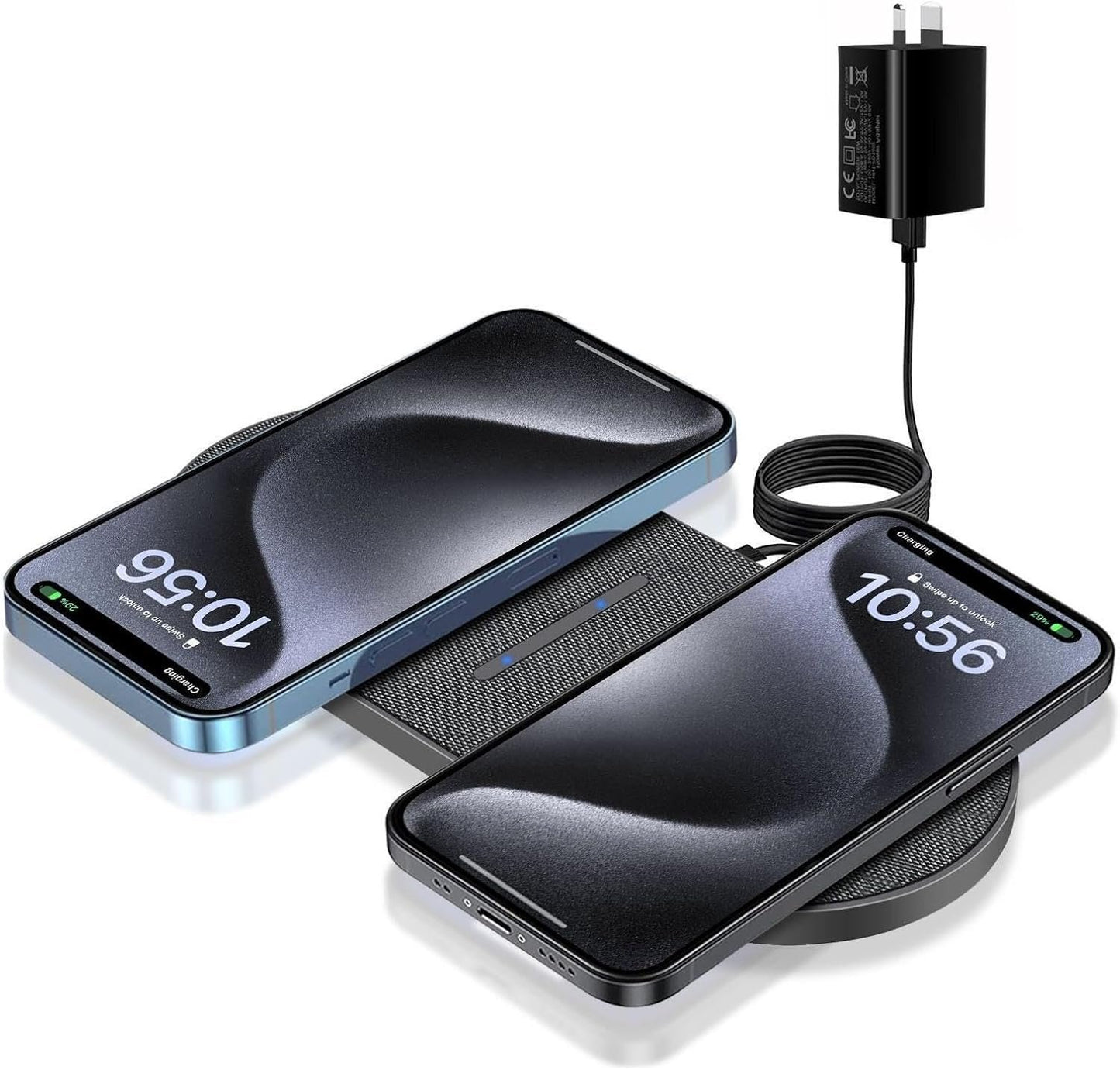 FDGAO Dual 20W Wireless Charger 2 in 1 Fast Wireless Charging Pad Station for iPhone 16 Pro Max/16 Pro/15/14/13/12/11/XS/XR/8 Plus, Airpods, for Samsung Galaxy/Note, Galaxy Buds (with AC Adapter)