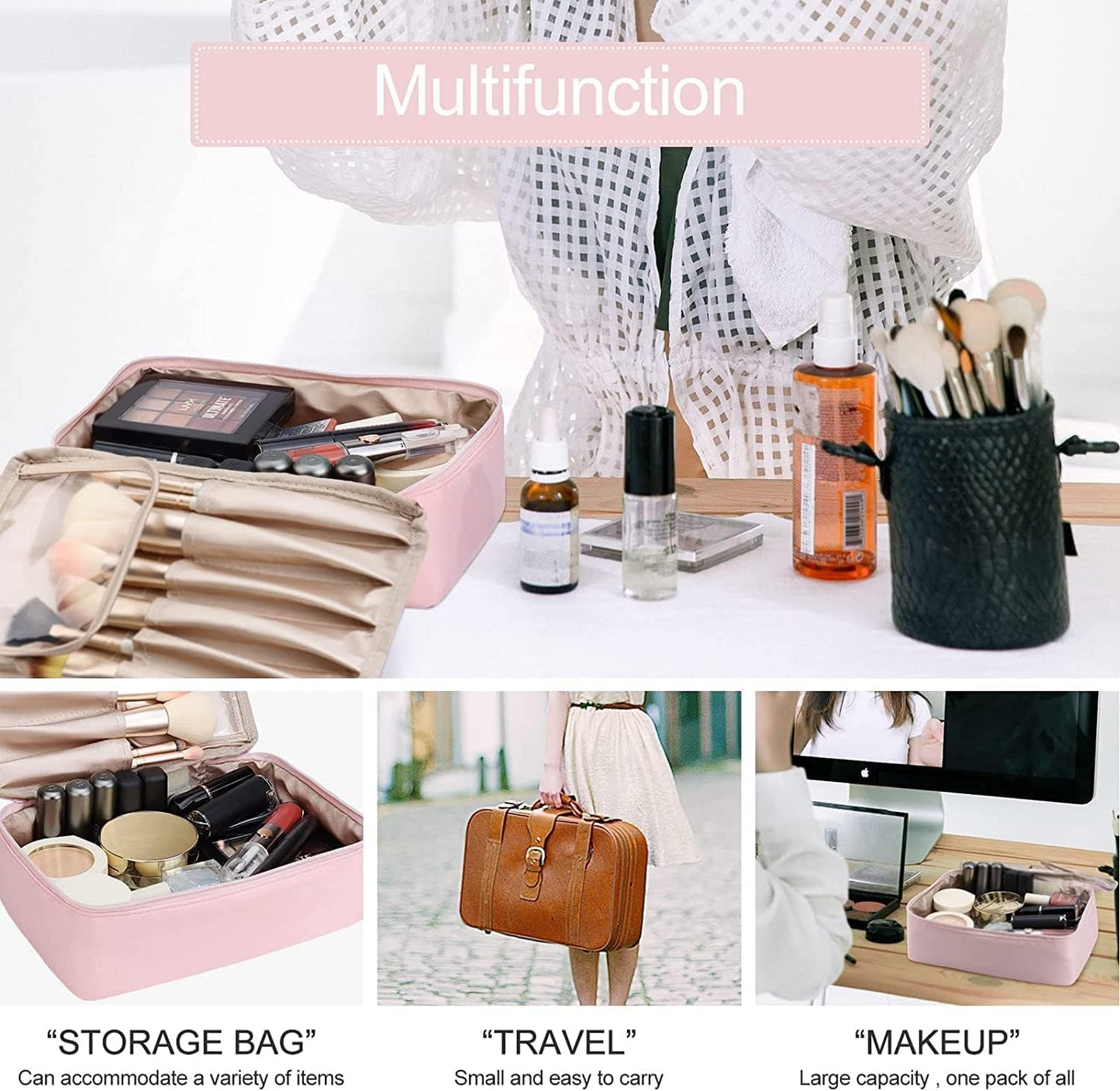 Women's Travel Beauty Case Make Up Bag Make Up Bag for Women Travel Useful Accessories, pink