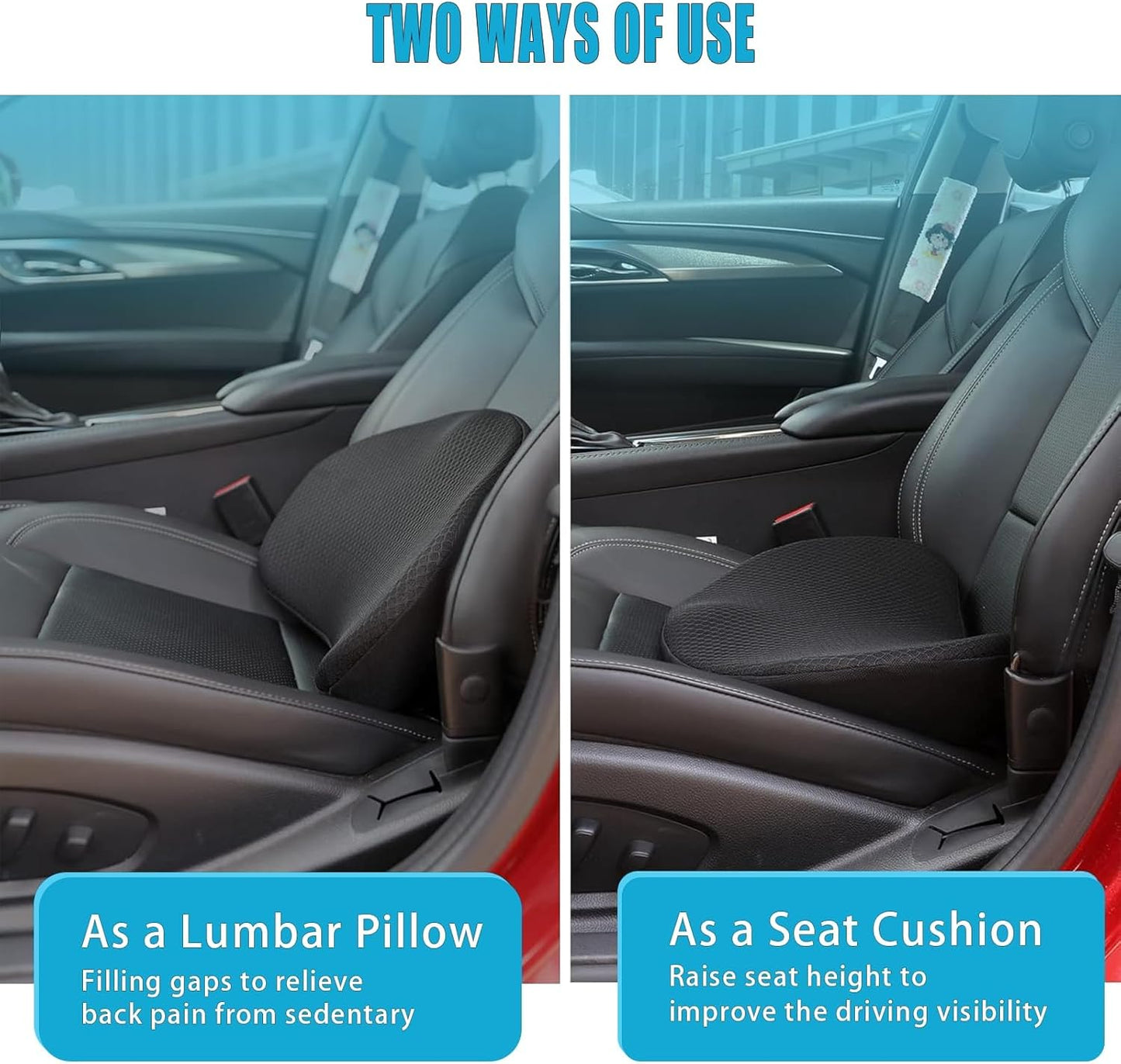 OLYDON Car Seat Cushion for Driving - Comfort Memory Foam for Car Driver Seat- Back Support, Pain Relief - for Car Travel, Long Trips (Black)