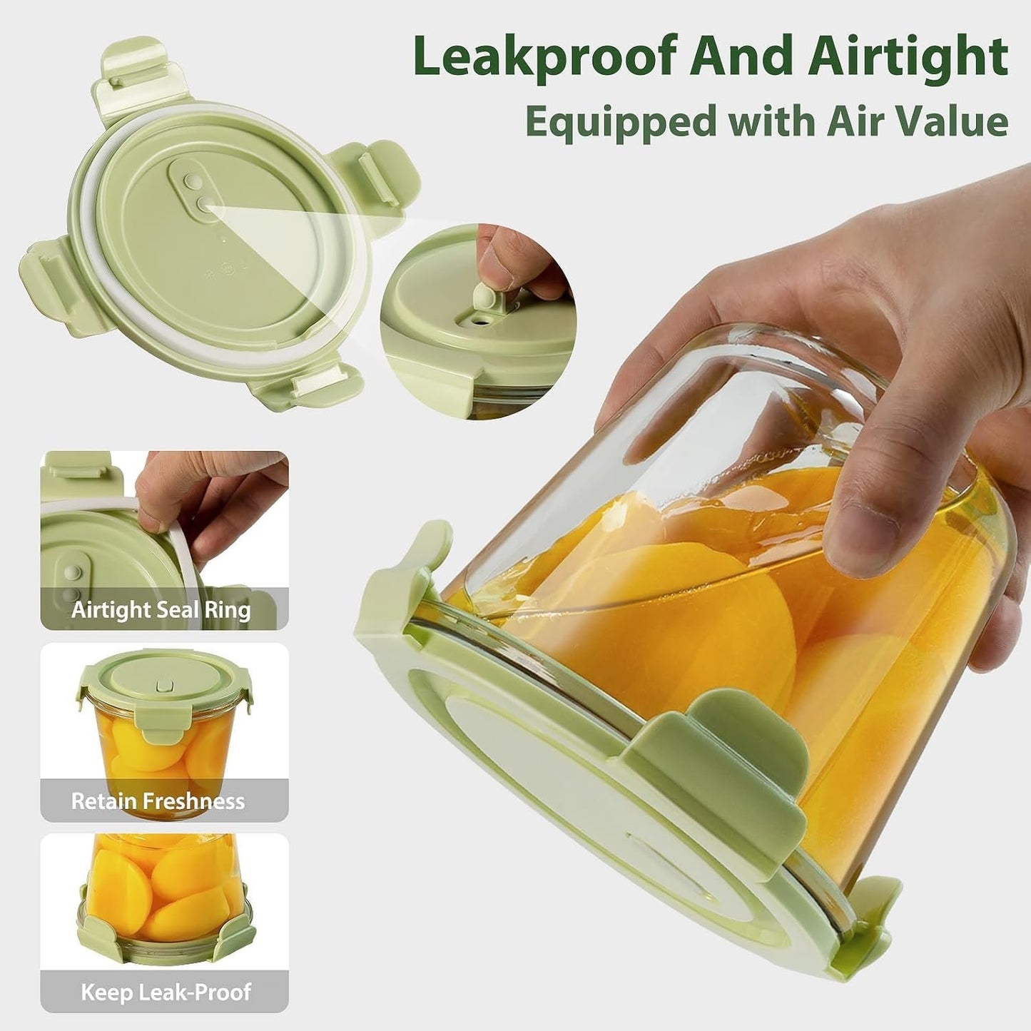 Glass Meal Prep Containers with Lids - Airtight Borosilicate Glass Food Storage Containers for Soup & Leftovers, BPA-Free, Heat-Resistant, Microwave & Dishwasher Safe (23 oz, 4 Pack)