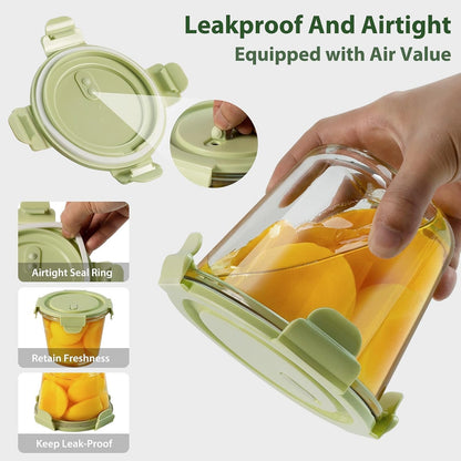 Glass Meal Prep Containers with Lids - Airtight Borosilicate Glass Food Storage Containers for Soup & Leftovers, BPA-Free, Heat-Resistant, Microwave & Dishwasher Safe (23 oz, 4 Pack)