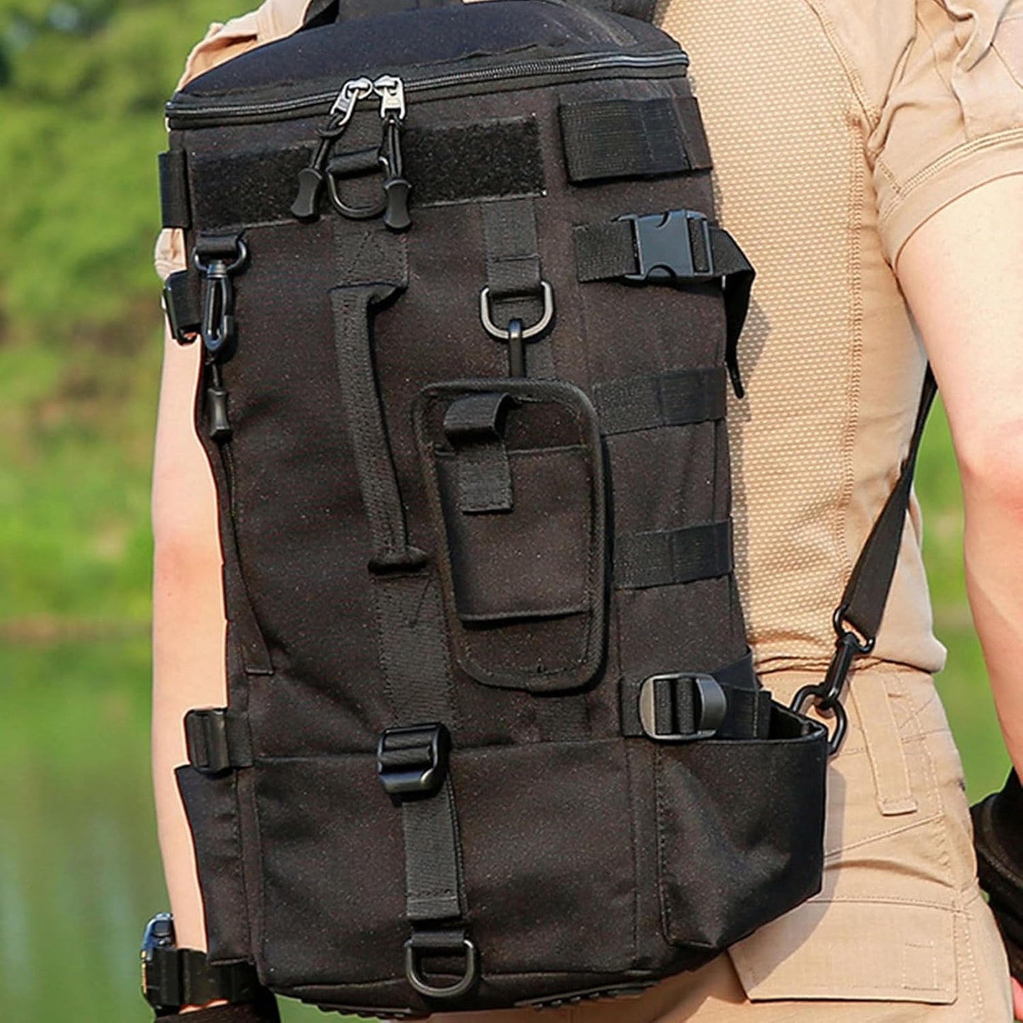 Fishing Fusion Backpack, Waterproof Survival Daypack Rod Holder, Bait Gear Storage, 21x47x13cm for Kayak Trips, Hiking, Camping, Hunting, and Weekend Adventures Motorcycle Travel