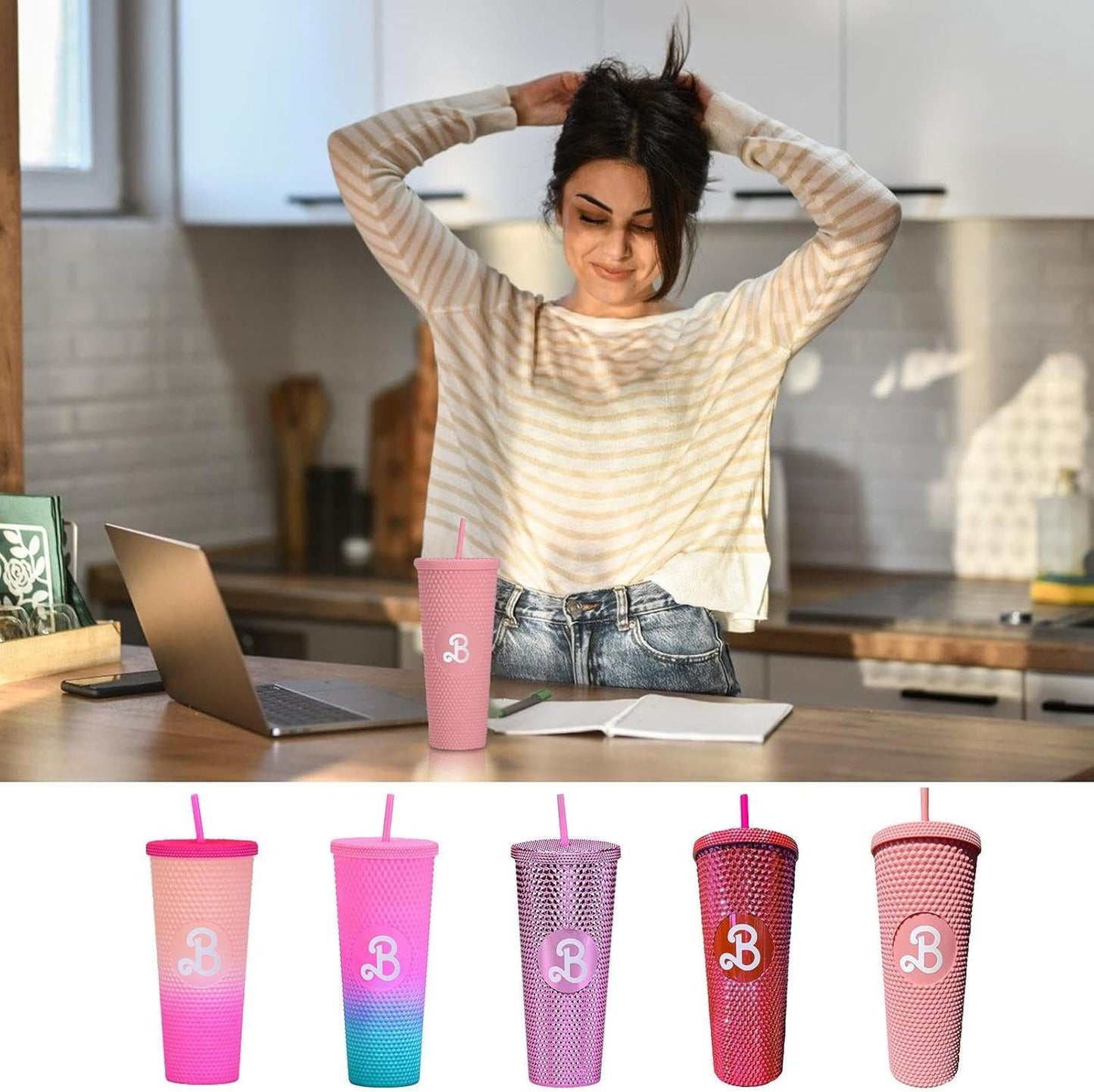 Bar-bies Cups with Lids and Straws, 800ml Bar-bies Tumbler Water Bottle, Leakproof Bar-bies Drinking Cup, Portable Beverage Container, BPA Free, for Boys, Girls, Fans & Adults (5Colors)