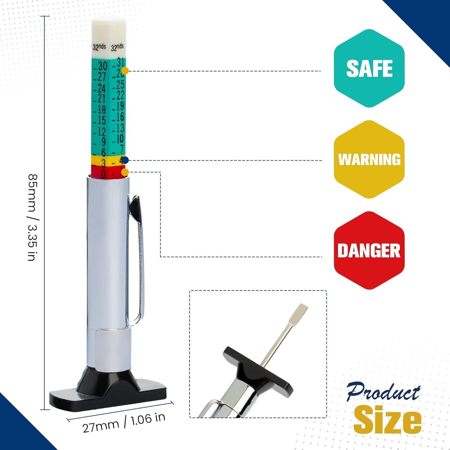 WSERE 2 Pieces Car Tire Depth Gauge Tester Tyre Tread Metric Gage Motors Measures Tool, Fast Accurate Measurement and Ensure Safety