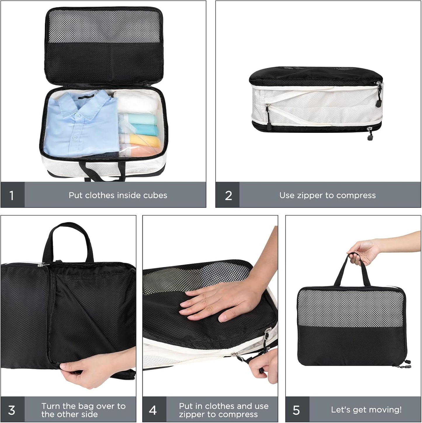 AiQInu 4-Piece Suitcase Organizer, Compression Packing Cube Space-Saving Expandable Ultralight Travel Organizer for Clothes, Shoes, Underwear Travel Set for Backpacks or Hand Luggage