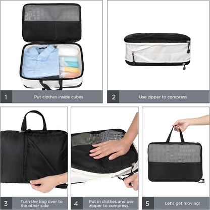 AiQInu 4-Piece Suitcase Organizer, Compression Packing Cube Space-Saving Expandable Ultralight Travel Organizer for Clothes, Shoes, Underwear Travel Set for Backpacks or Hand Luggage