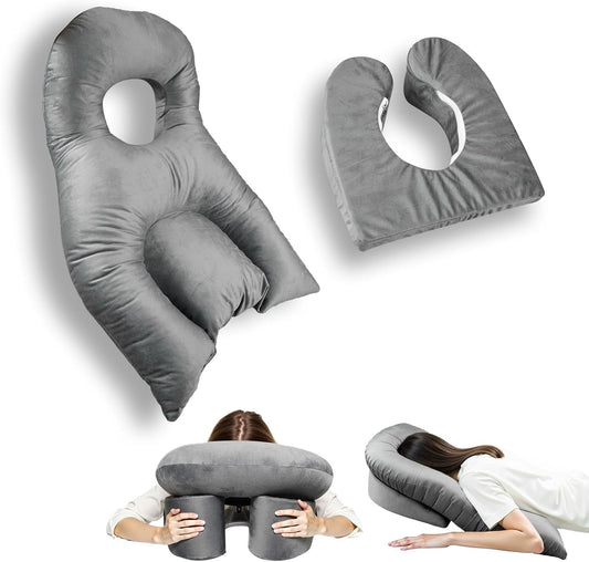 BBTEQEKN Face Down Pillow for Sleeping, Foam Pillow After Surgery, Massage Pillow Face Down After Eye Surgery, Ergonomic Pillow for Neck Pain Relief, Grey