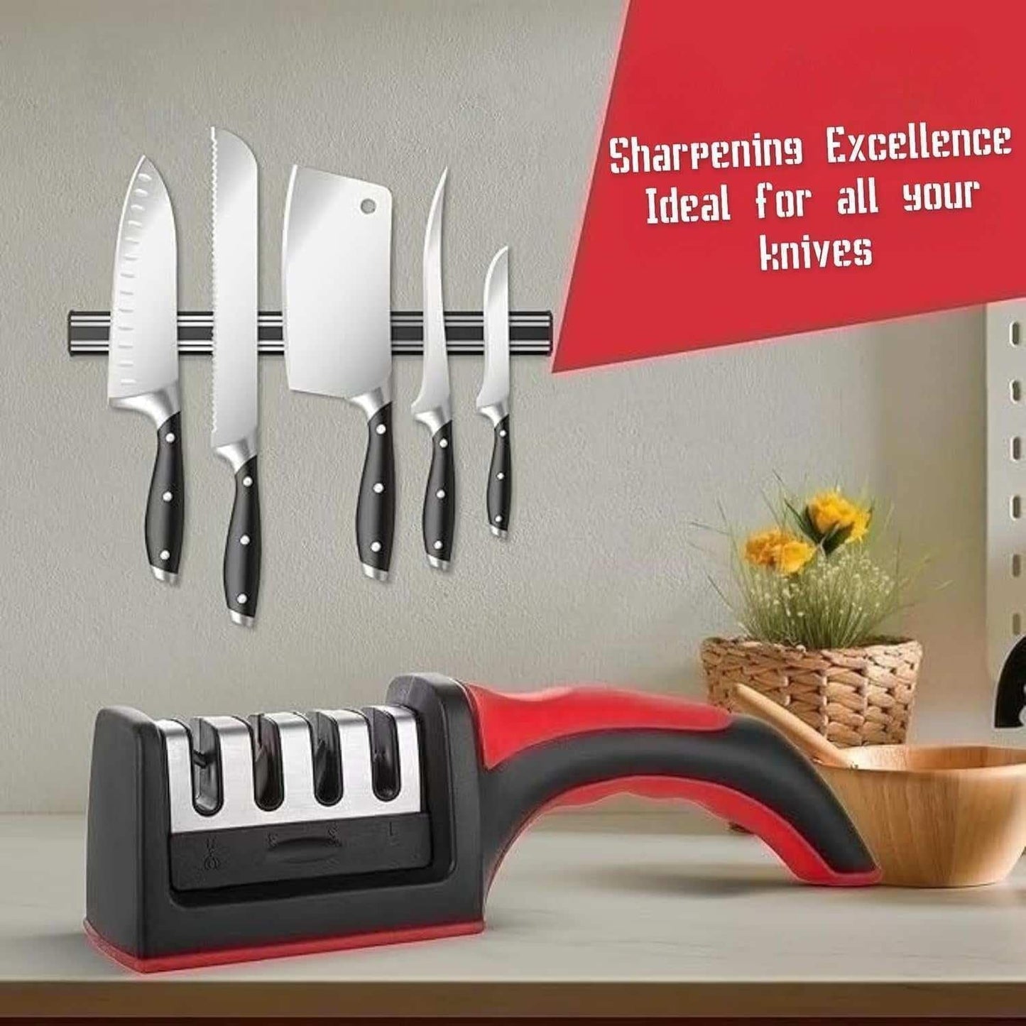 RyNova 4-in-1 Knife Sharpener with Safety Gloves â€“ Ultimate Sharpening Tool for Ceramic, Steel Knives & Scissors