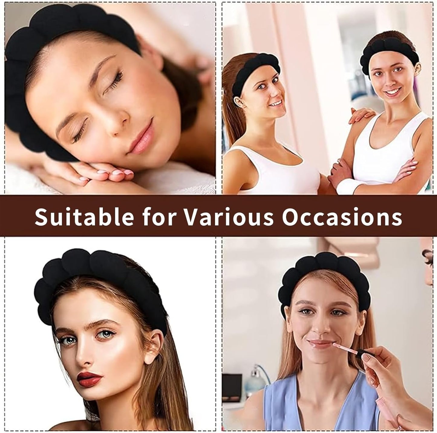 Spa Headbands for Women, 4 Pcs Makeup Headband for Washing Face Soft Hair Band Skincare Headbands for SPA Shower Sponge Headbands Wristbands (Black)