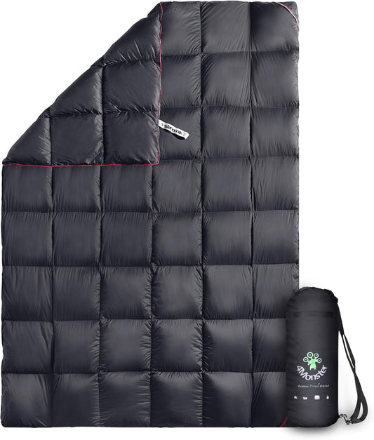 4Monster Down Camping Blanket - Outdoor Travel Quilt Puffy 650 Fill, Packable, Lightweight,Wind & Waterproof | Ideal for Stadium, Backpacking, Camping, Travel, Picnics, Beach and Hiking