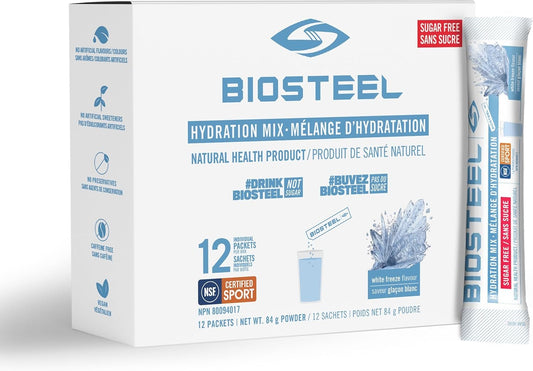 BioSteel Hydration Mix, Proudly Canadian - Great Tasting Hydration with Zero Sugar, and No Artificial Flavours or Preservatives, White Freeze Flavour, 12 Single Serving Packets