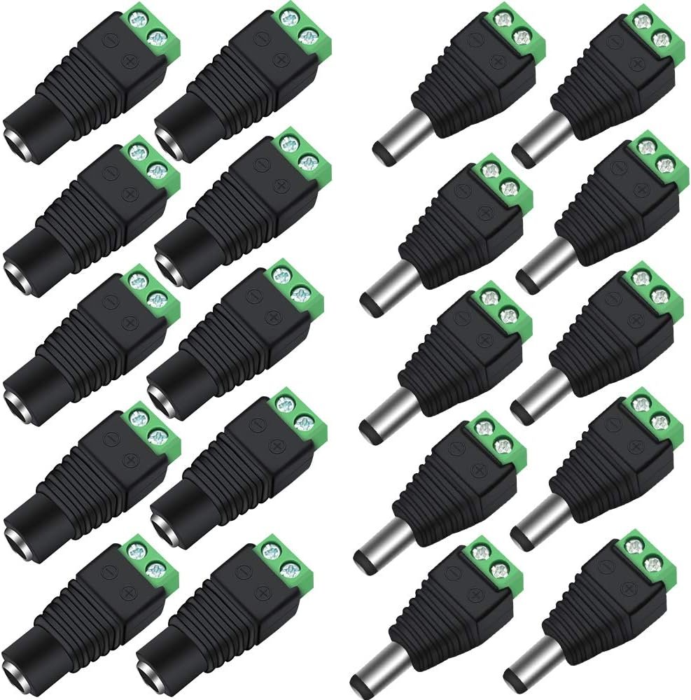 inShareplus 10 Pack 5.5 X 2.1mm Barrel Power 12V Male and Female DC Power Jack Cable Connector Adapter Plug for CCTV Security Camera LED Strip