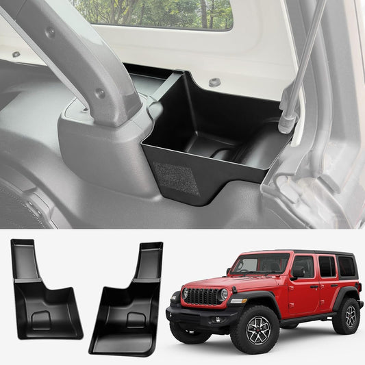 Utiiy Trunk Side Storage Bin Fit for 2024 Jeep Wrangler JL JLU 4XE, Cargo Organizer Tray Wheel Well Storage Box for 2024 Wrangler JL 4 Door Accessories, 2PCS(Left+Right), Smooth Surface, Tape, 2024WB