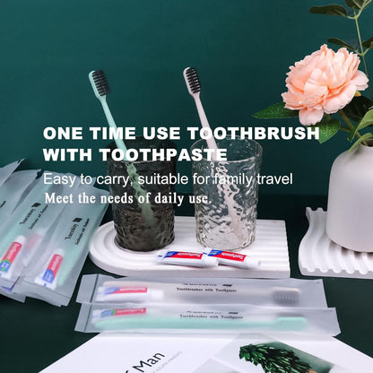 Disposable Toothbrushes with Toothpaste,100 Pack Bulk Toothbrushes Individually Wrapped Travel Toothbrush and Toothpaste Kit for Homeless,Nursing Home,Hotel,Charity(Apricot+Green)